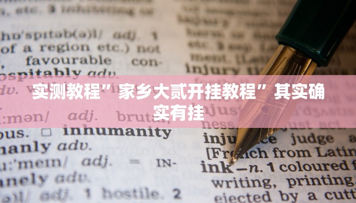 实测教程”家乡大贰开挂教程”其实确实有挂